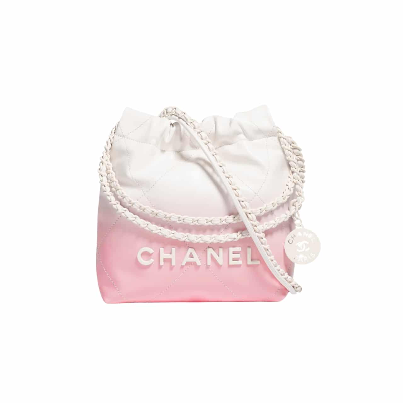 Chanel 22 Mini Gradient Smooth Leather Bucket Bag Pink White 20cm