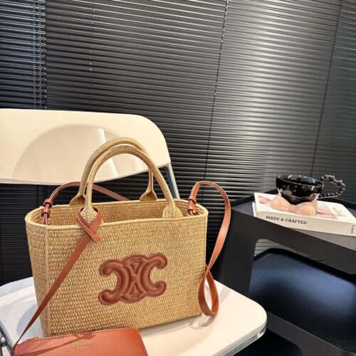 Alternative view of Celine Small Cabas Thais In Raffia And Calfskin Tan 27Cm 116302Ff7 04Lu
