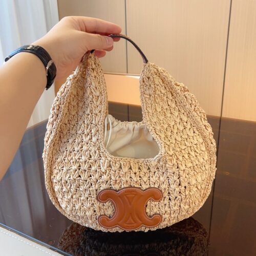 Alternative view of Celine Classic Panier Hobo Bag In Raffia And Calfskin Natural Tan 30Cm 112772Eyr 02Nt