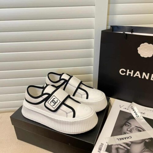 Alternative view of Chanel Platform Slip On Sneakers Fabric White Black