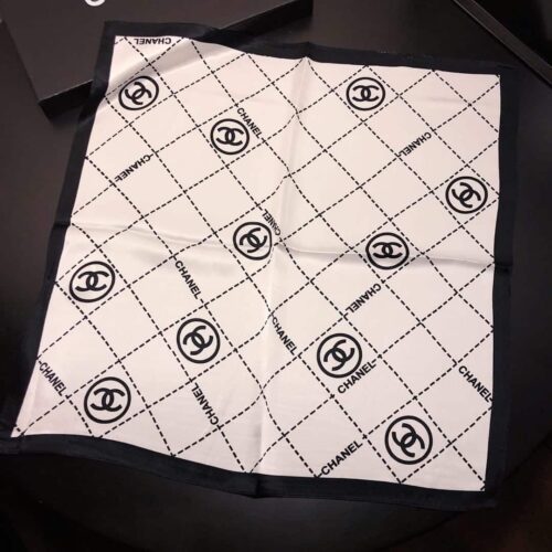 Alternative view of Chanel Square Scarf Silk Twill Quilted Grid CC White Black 70cm