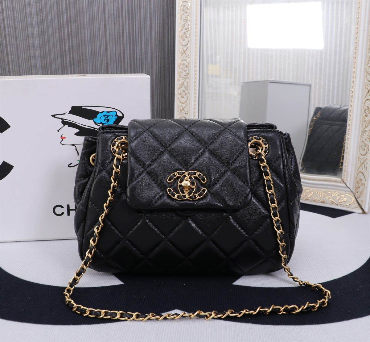 Chanel Mix Accordion Quilted Glazed Leather Flap Bag Black 23cm - Image 2