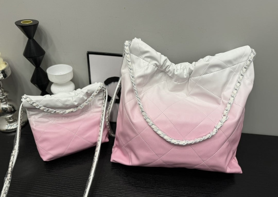 Chanel 22 Mini Gradient Smooth Leather Bucket Bag Pink White 20cm - Image 3