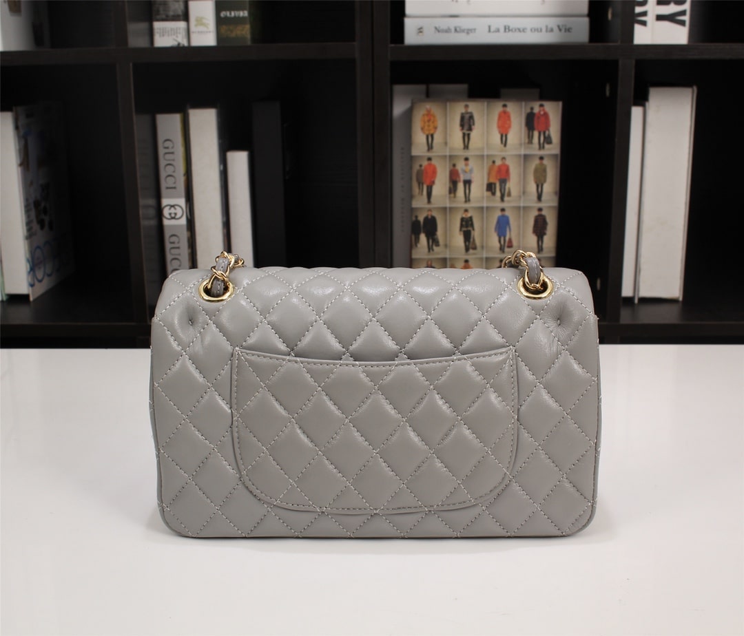 Chanel Classic Double Flap Bag Smooth Leather Flap Bag Gray 25cm - Image 3