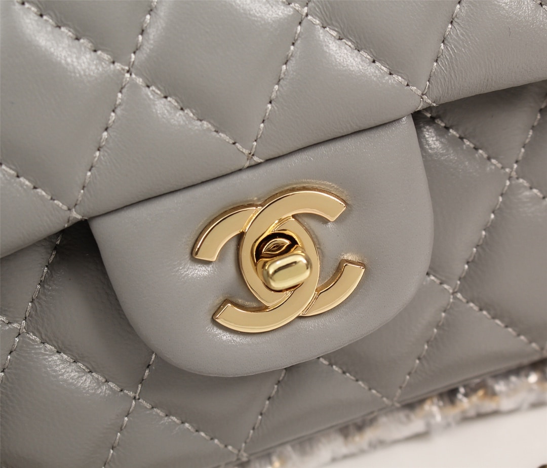 Chanel Classic Double Flap Bag Smooth Leather Flap Bag Gray 25cm - Image 6