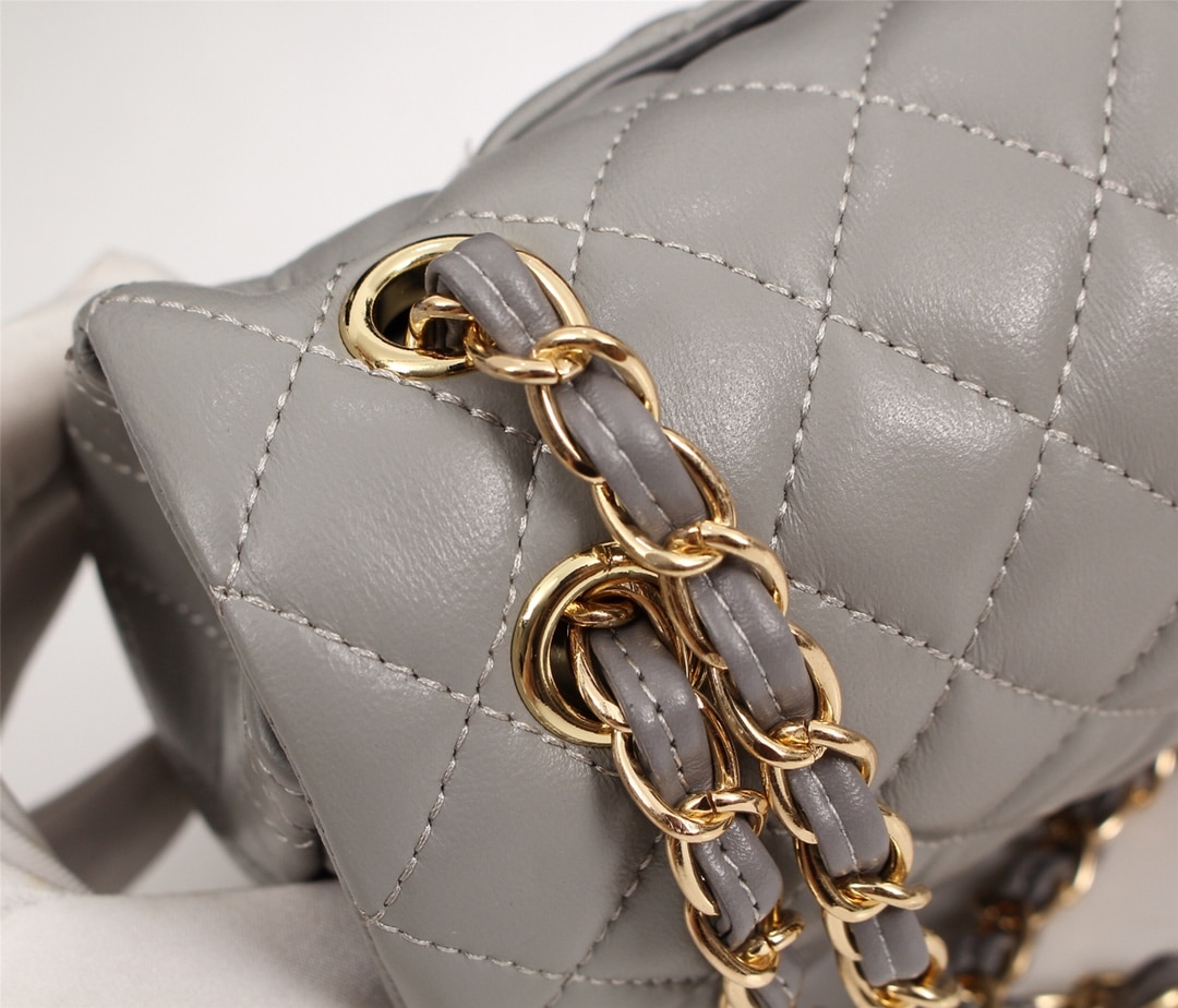 Chanel Classic Double Flap Bag Smooth Leather Flap Bag Gray 25cm - Image 7