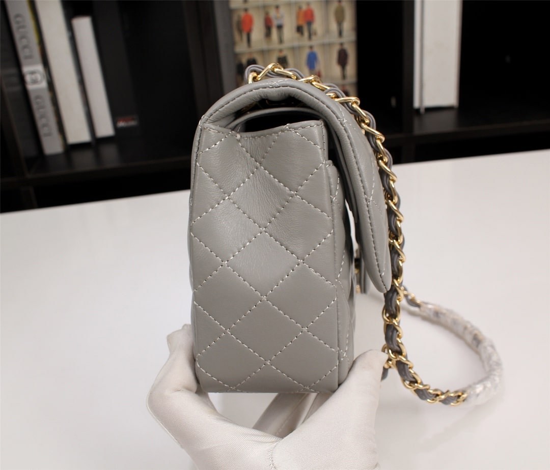 Chanel Classic Double Flap Bag Smooth Leather Flap Bag Gray 25cm - Image 8