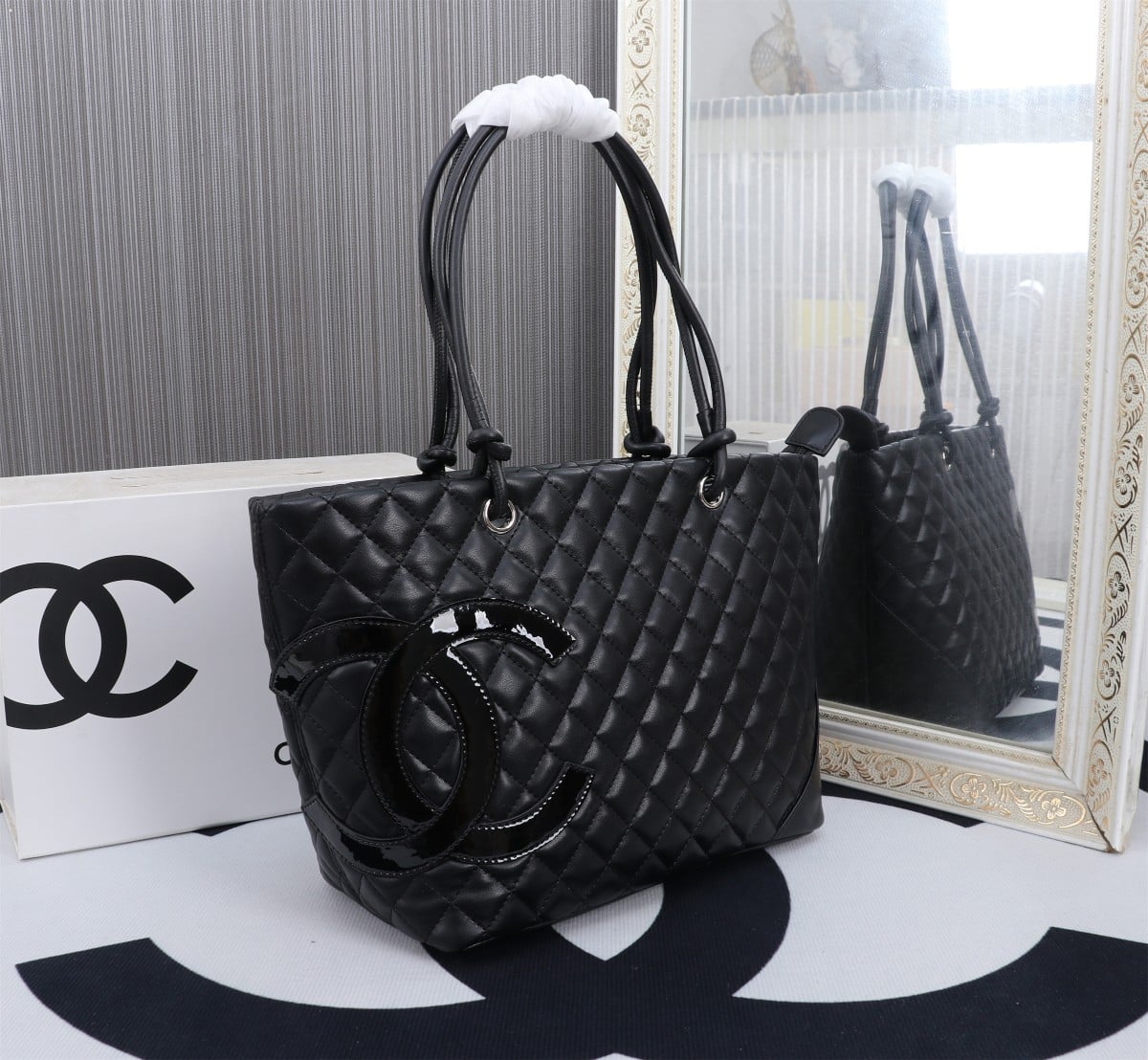 Chanel Cambon Line Large Smooth Leather Tote Bag Black 41cm A25169 - Image 4