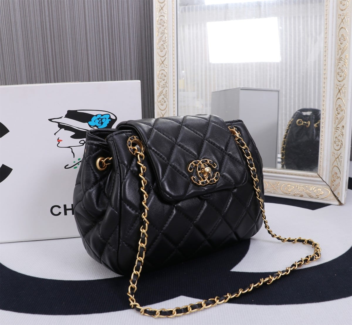 Chanel Mix Accordion Quilted Glazed Leather Flap Bag Black 23cm - Image 9