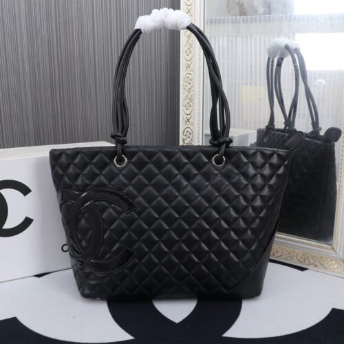 Alternative view of Chanel Cambon Line Large Smooth Leather Tote Bag Black 41cm A25169