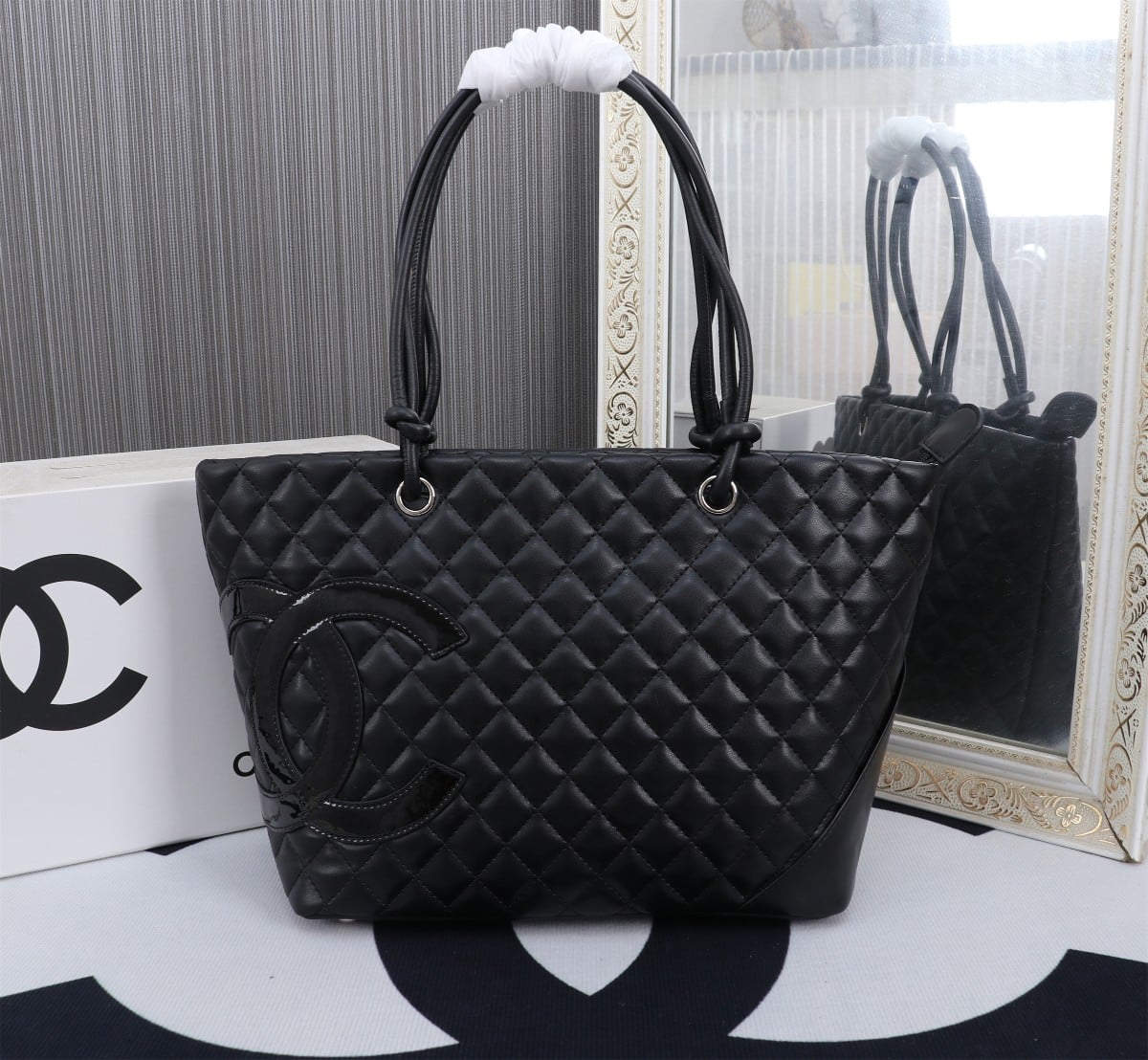 Chanel Cambon Line Large Smooth Leather Tote Bag Black 41cm A25169 - Image 2