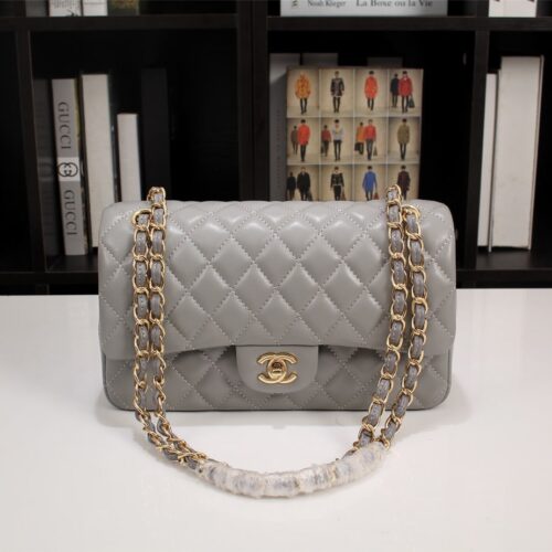Alternative view of Chanel Classic Double Flap Bag Smooth Leather Flap Bag Gray 25cm