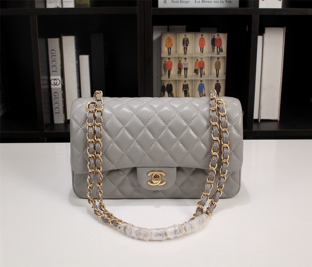 Chanel Classic Double Flap Bag Smooth Leather Flap Bag Gray 25cm - Image 2