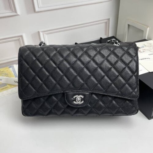 Alternative view of Chanel Classic Maxi Grained Leather Flap Bags Black 33cm