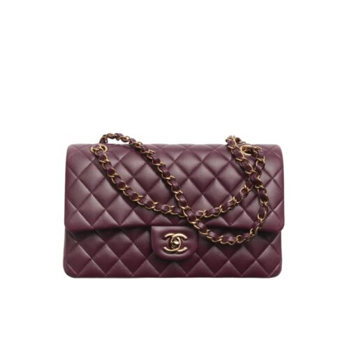 Chanel Classic Medium Smooth Leather Handbags Burgundy 25cm