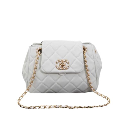 Chanel Mix Accordion Quilted Glazed Leather Flap Bag White 23cm