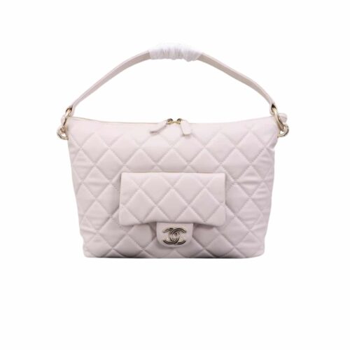 Chanel Maxi Smooth Leather Hobo Bag White 28cm AS4339
