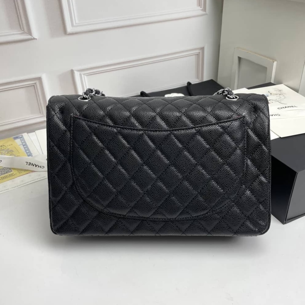 Chanel Classic Maxi Grained Leather Flap Bags Black 33cm - Image 3