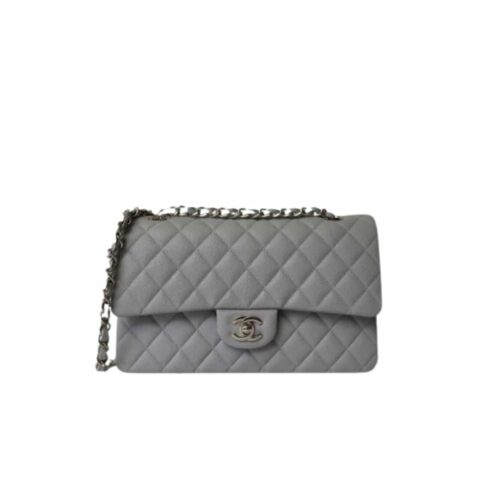 Chanel Classic Medium Grained Leather Flap Bags Grey 25cm