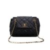 Chanel Mix Accordion Quilted Glazed Leather Flap Bag Black 23cm