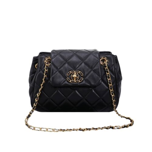 Chanel Mix Accordion Quilted Glazed Leather Flap Bag Black 23cm