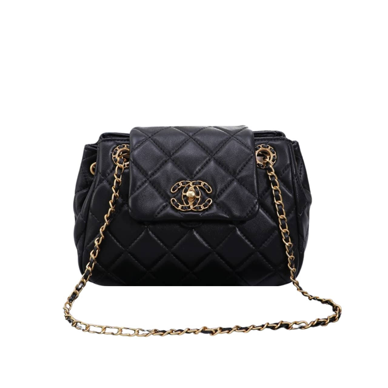 Chanel Mix Accordion Quilted Glazed Leather Flap Bag Black 23cm