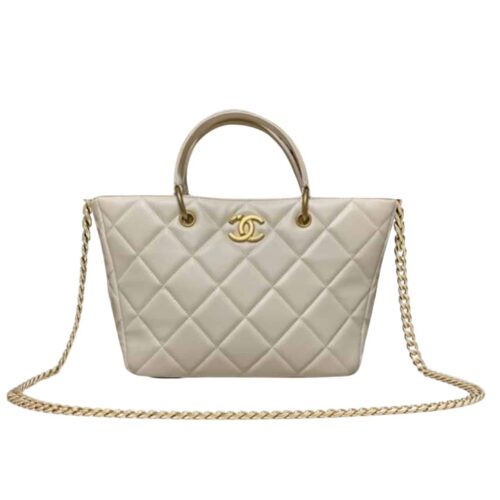 Chanel Small Smooth Leather Shopping Tote Bag White 25cm AS4188