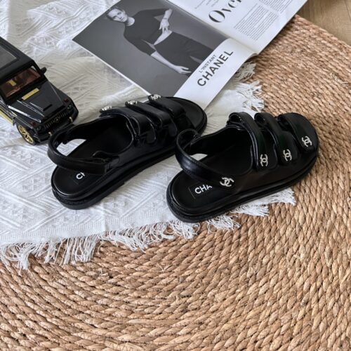 Alternative view of Chanel Triple Velcro Strap Sandals Smooth Leather Black G45628 B16403 94305