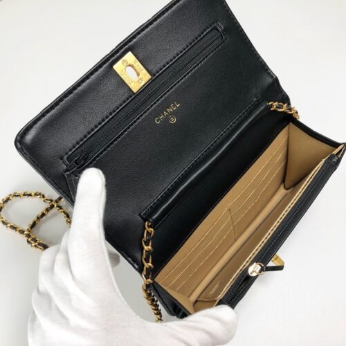 Alternative view of Chanel Pearl Crush Smooth Leather Wallet On Chain Black 19cm