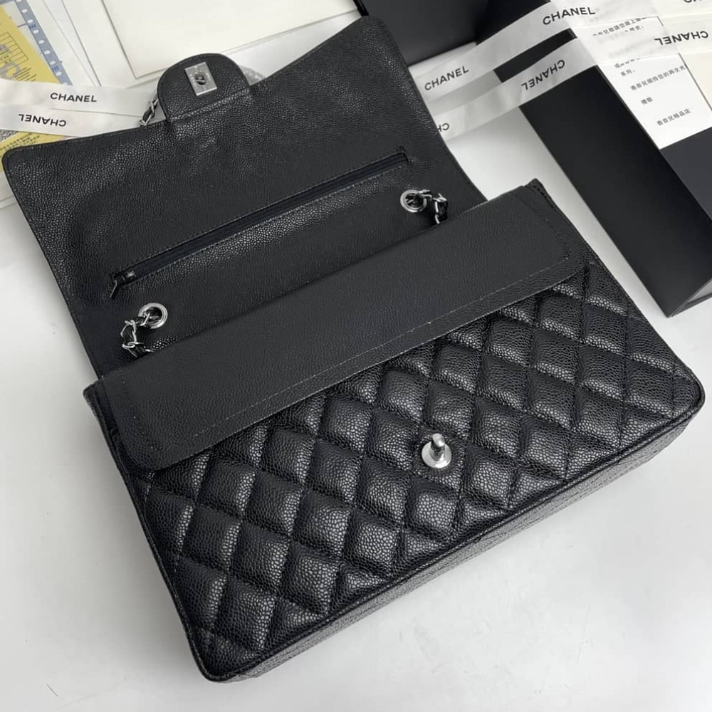 Chanel Classic Maxi Grained Leather Flap Bags Black 33cm - Image 5