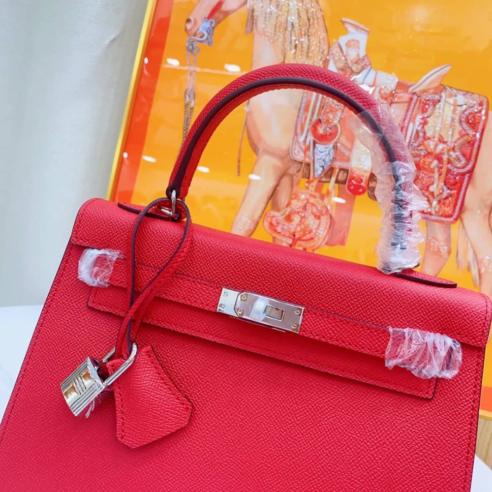 Hermes Kelly Sellier 25 Epsom Silver-tone Hardware Handbag Rouge Casaque 25Cm - Image 2
