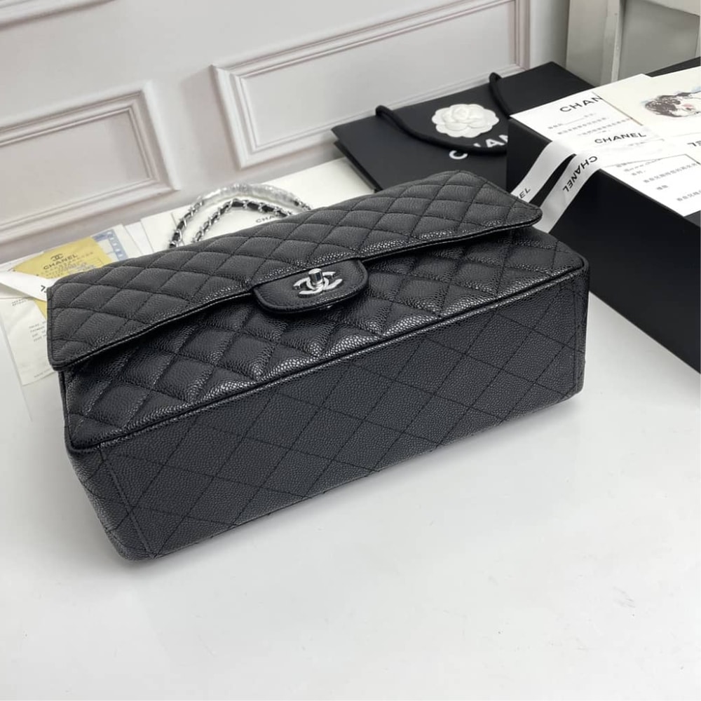 Chanel Classic Maxi Grained Leather Flap Bags Black 33cm - Image 8