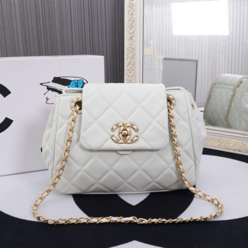 Alternative view of Chanel Mix Accordion Quilted Glazed Leather Flap Bag White 23cm