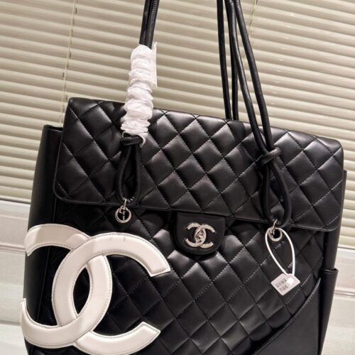 Alternative view of Chanel Cambon Large Smooth Leather Tote Bag Black White 36cm