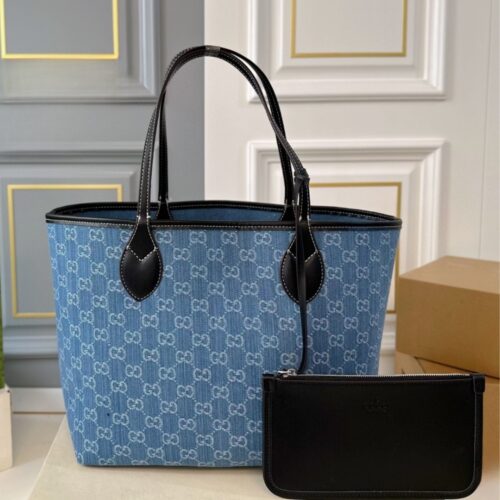 Alternative view of Gucci Totissima Large GG Denim Tote Bag Blue And Black 30Cm