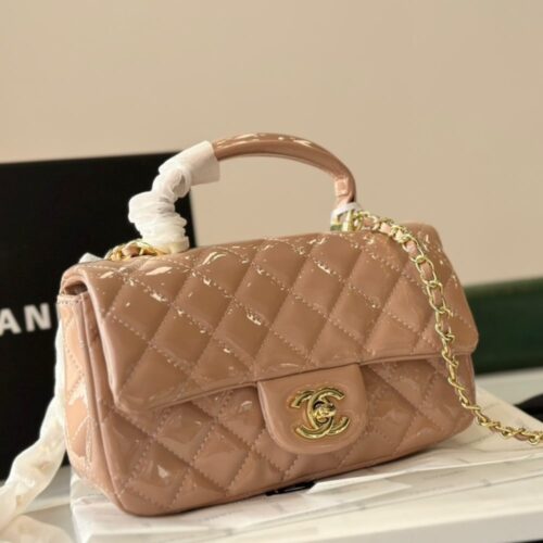 Alternative view of Chanel Classic Mini Patent Leather Top Handle Bags Dark Beige 20cm AS2431 B18237 NZW53