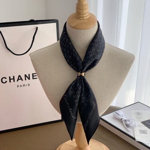 Alternative view of Chanel Coco Signature Square Scarf Silk Twill Black 70Cm