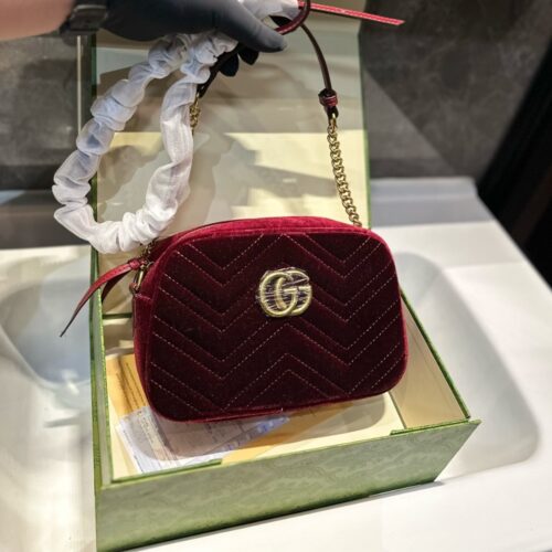 Alternative view of Gucci Small GG Marmont Velvet Shoulder Bag Wine Red 23Cm