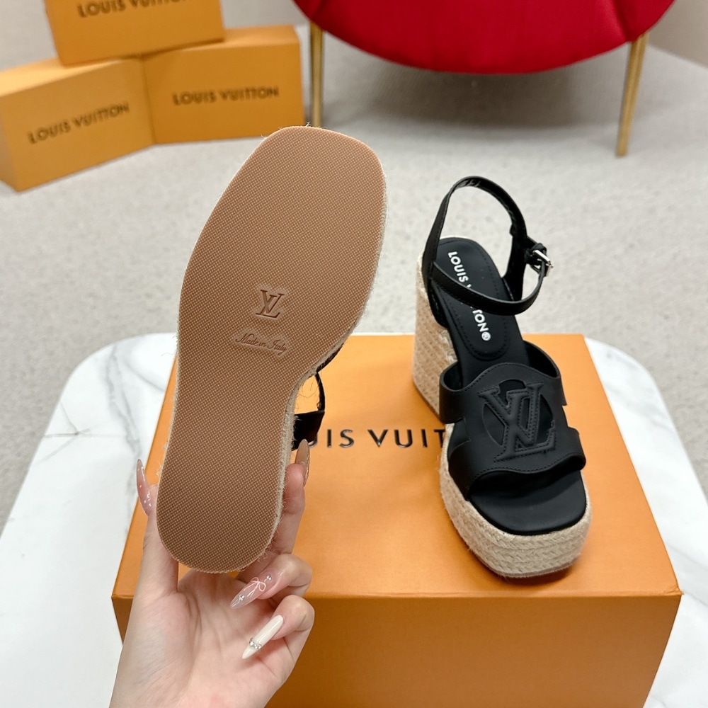 Louis Vuitton LV Isola Wedge Leather Sandal Black 1Aci88 - Image 5
