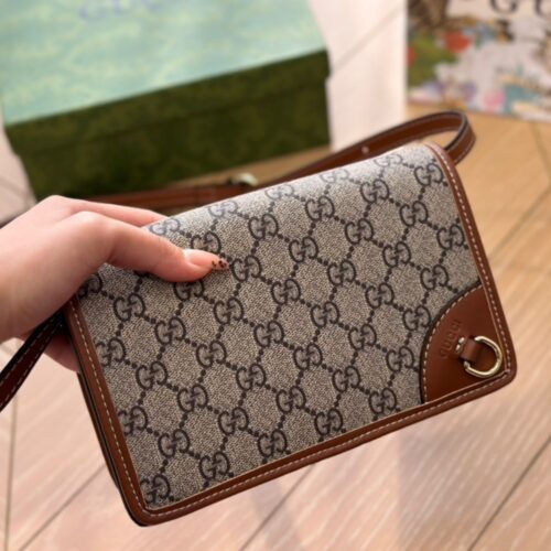 Alternative view of Gucci GG Emblem Mini GG Supreme Canvas Shoulder Bag Beige And Brown 20cm 820688 Fad6l 9758