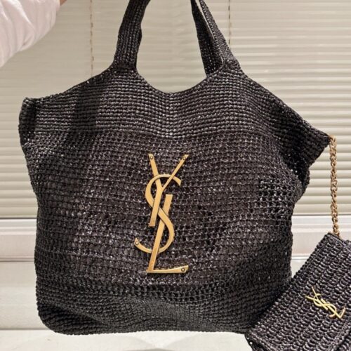 Alternative view of Saint Laurent Icare Maxi In Raffia Shopping Bag Black 45Cm 772191Gaafm1000