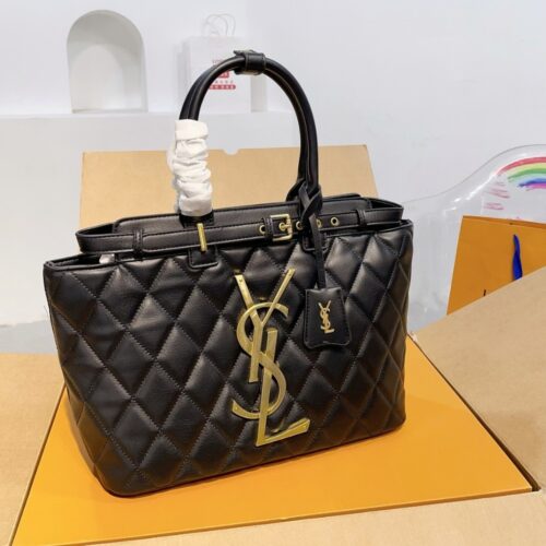 Alternative view of Saint Laurent Grained Leather Handbag Black 33Cm