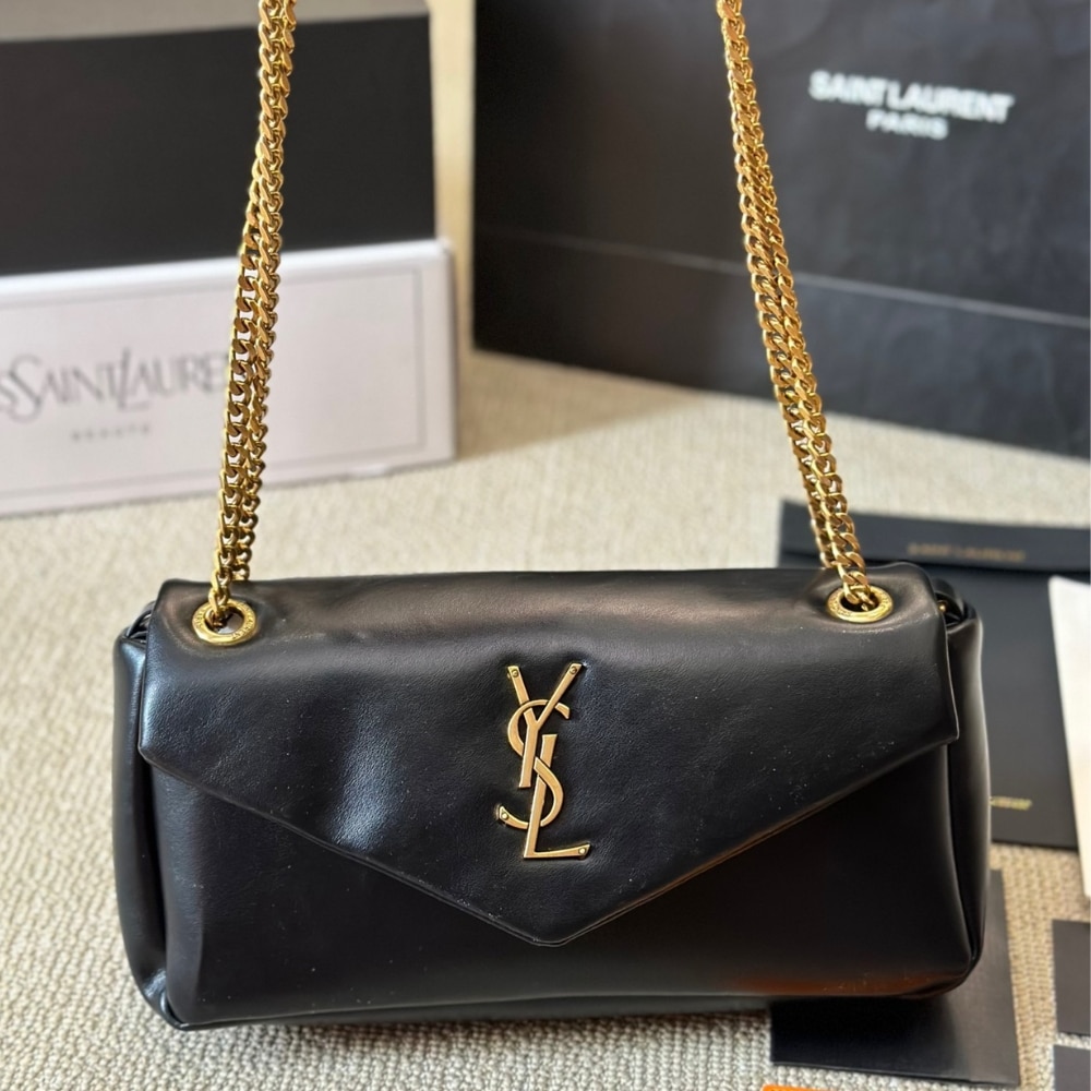 Saint Laurent Calypso Small Plunged Leather Shoulder Bag Black 27Cm 734153AACQO1000 - Image 2