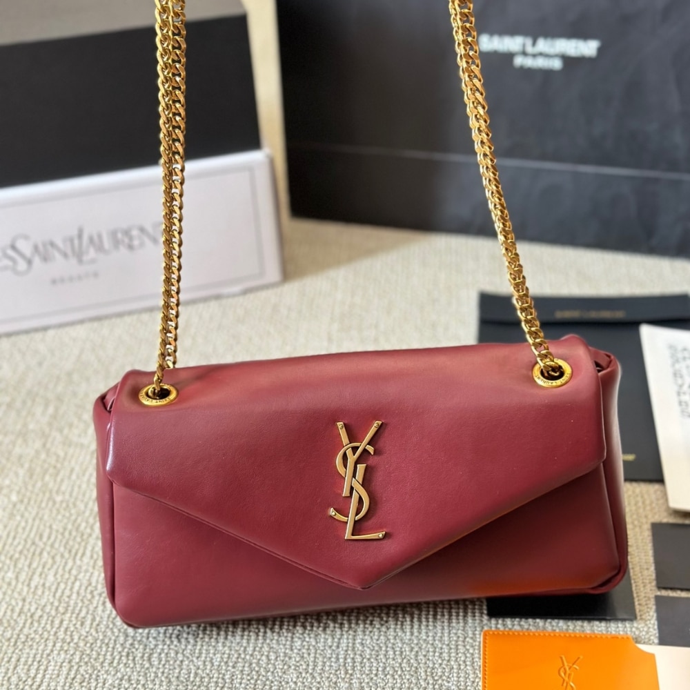 Saint Laurent Calypso Small Plunged Leather Shoulder Bag Rouge Merlot 27Cm 734153Aacqo6268 - Image 2