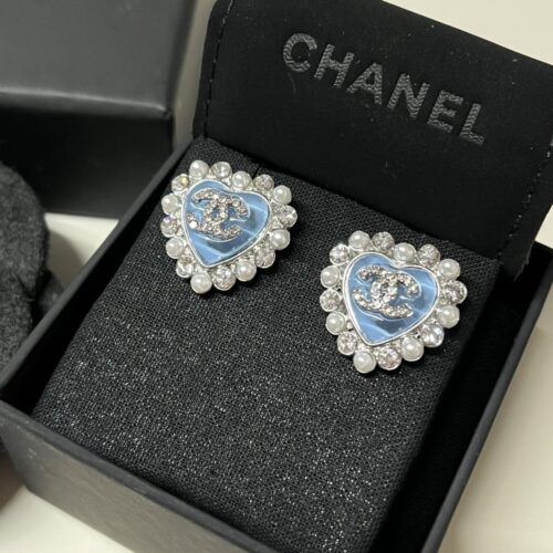 Alternative view of Chanel Heart Motif And Crystal Earrings In Blue