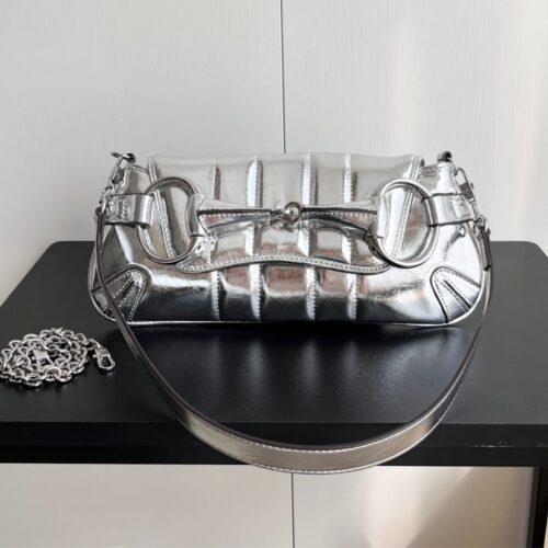 Alternative view of Gucci Horsebit Small Leather Shoulder Bag Silver 27Cm