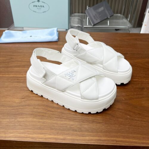 Alternative view of Prada Nappa Leather Crisscross Flatform Sandals White 1XZ777F045038
