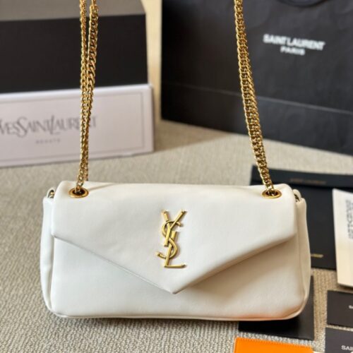 Alternative view of Saint Laurent Calypso Small Plunged Leather Shoulder Bag Blanc Vintage 27Cm 734153Aacqo9227