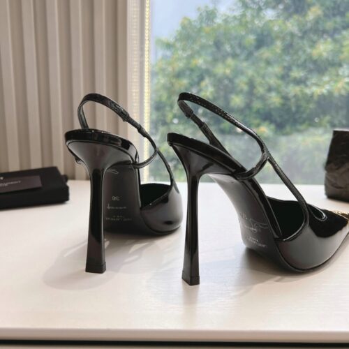 Alternative view of Saint Laurent Jeanne Slingback Pumps Patent Leather Black Gold 800164AADX21000