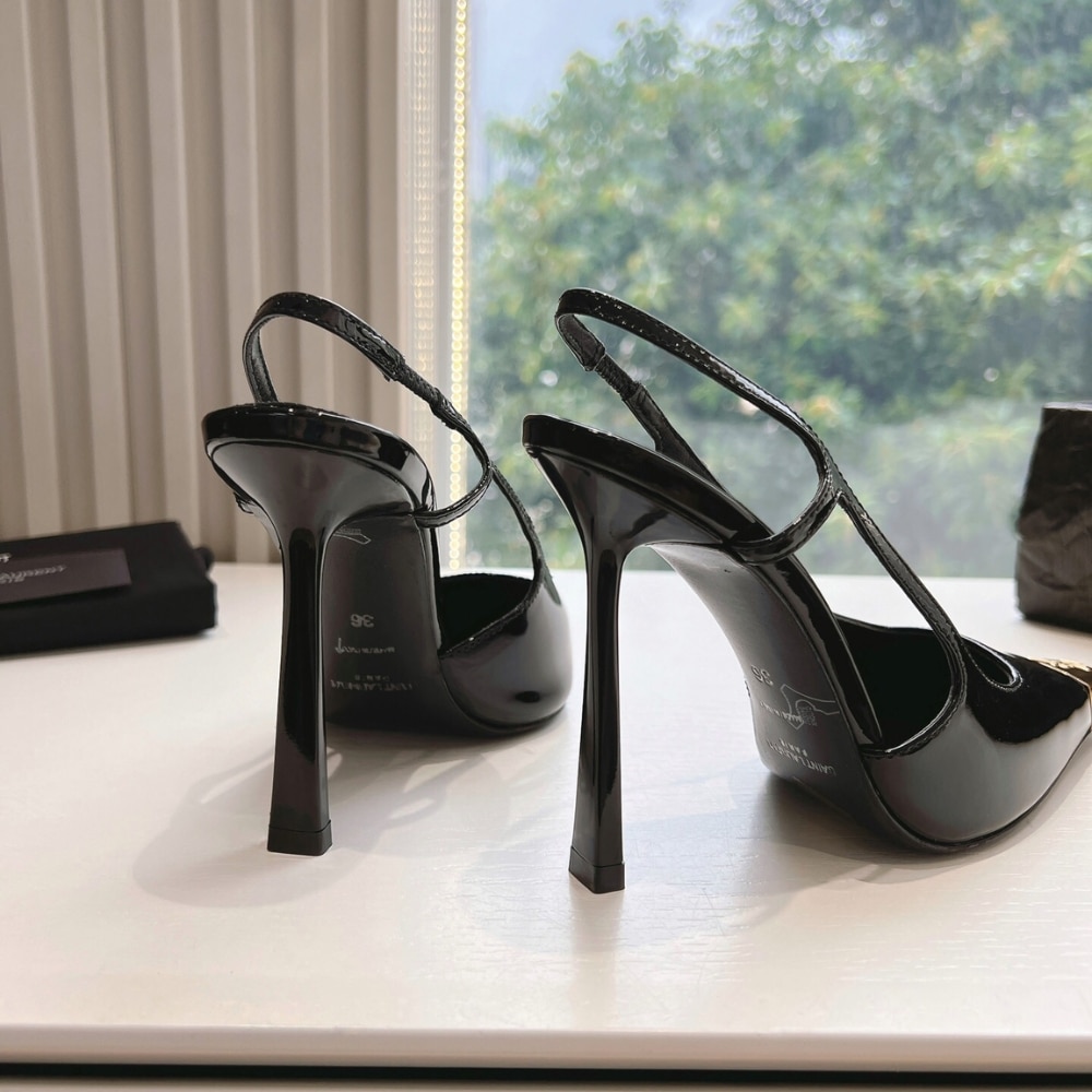 Saint Laurent Jeanne Slingback Pumps Patent Leather Black Gold 800164AADX21000 - Image 2